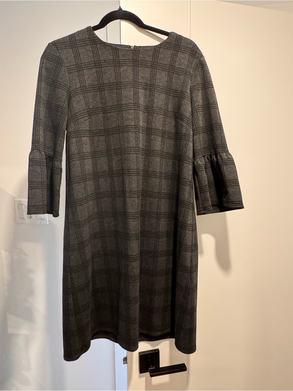 Reitmans Gray Plaid Bell-Sleeve Midi Dress
